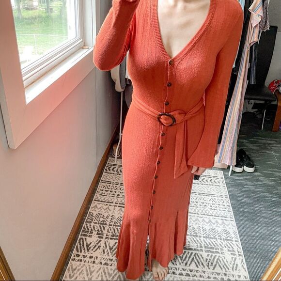 Anthropologie Elsa Ribbed Maxi Sweater Dress Orange Rust S - Picture 4 of 10